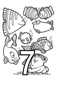 Раскраска Мишка изучает число 7: рыбки