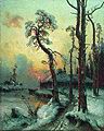 Кликните для увеличения Клевер Ю. Ю. Зимний пейзаж с рекой и домами. 1914