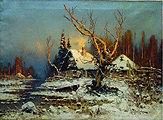 Кликните для увеличения Клевер Ю. Ю. Зима. Зимний пейзаж с избушкой. 1897