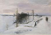 Кликните для увеличения Клодт фон Юргенбург Н. А. Зимний пейзаж с мостиком и санями