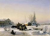Кликните для увеличения Лагорио Л. Ф. Возка льда (Зимний вид бывшего винного городка на Васильевском острове в Петербурге на Чёрной речке). 1849