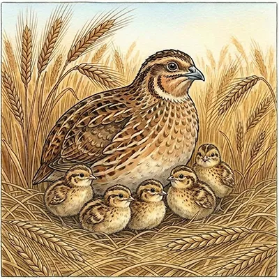 Перепелка и ее дети