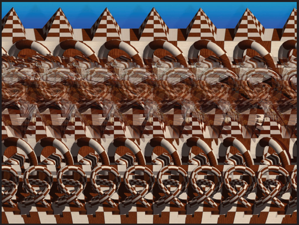 Стереограмма - Формы (птица над геометрическими телами) Стереограмма - Формы (птица над геометрическими телами)