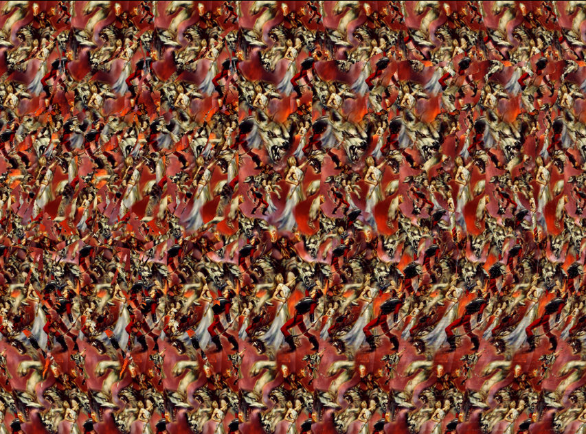 Стереограмма - Воин с кинжалом и трёхголовое чудище Стереограмма - Воин с кинжалом и трёхголовое чудище