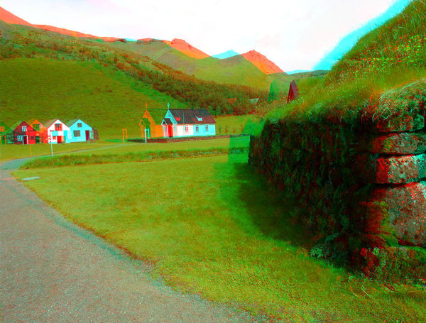 Анаглиф - Пейзаж с холмами и домиками Анаглиф - Пейзаж с холмами и домиками