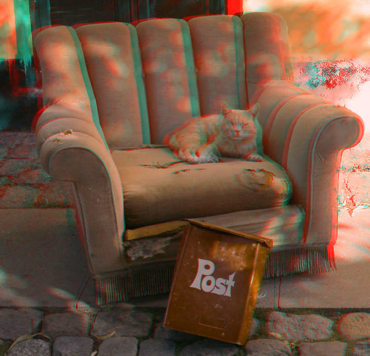 Анаглиф - Котик на старом кресле Анаглиф - Котик на старом кресле