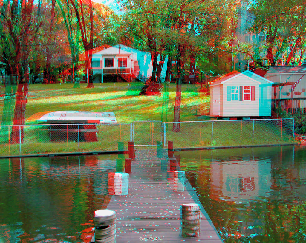 Анаглиф - Мостик через пруд и домики Анаглиф - Мостик через пруд и домики