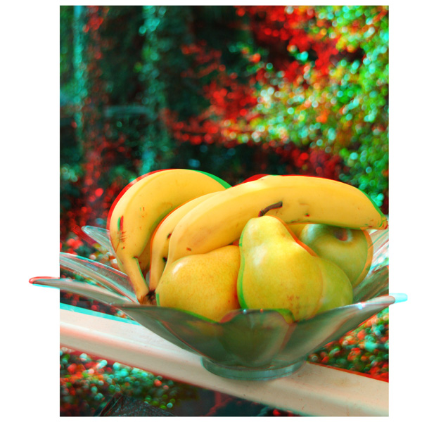 Анаглиф - Вазочка с желтыми фруктами (бананы, яблоки, груши) Анаглиф - Вазочка с желтыми фруктами (бананы, яблоки, груши)