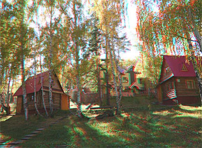 Анаглиф - Деревянные домики в лесу Анаглиф - Деревянные домики в лесу